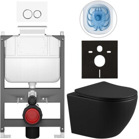 CERANO - Kompletní WC set Basic/Cesso - černá matná - WC tlačítko Dualo/Bílá - ovládání shora - předstěnová instalace - 49x36 CER-8050BD86330
