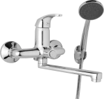 JB Sanitary Nástěnná umyvadlová a sprchová baterie SLIM, rozteč 150 mm, otočný přepínač v těle, s příslušenstvím, ramínko 200 mm A10 39 01