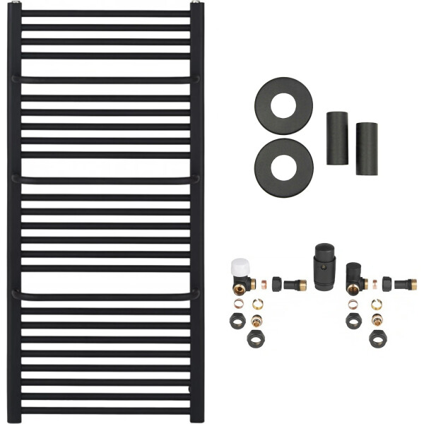 CERANO - Koupelnový radiátorový set Antonio - ústřední vytápění - boční připojení - 655W - černá matná - 1180x550 mm mm CER-663298