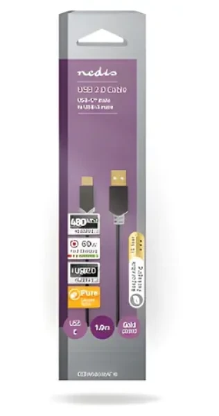 Nedis USB-A - USB-C 60W antracitová / Kabel USB / USB 2.0 / 480 Mbps / Pozlacené konektory / 1 m (CCBW60600AT10)