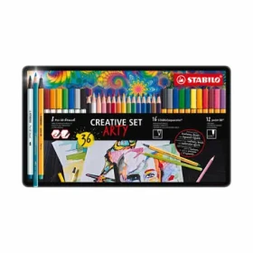 STABILO® CREATIVE SET ARTY - STABILO aquacolor, Pen 68 brush, point 88, kovové pouzdro 36 ks (87/3193)
