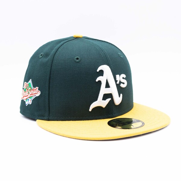 New Era Pánská kšiltovka Oakland Athletics MLB 1989 World Series Cooperstown 59FIFTY Fitted - Zelená a žlutá Velikost: 7 5/8