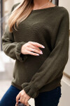 Svetr dámský z mohairu s nařasenými rukávy a výřezem na zádech khaki UNI