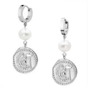 Perlové náušnice Eudora - starožitná mince, sladkovodní perla, Stříbrná Bílá