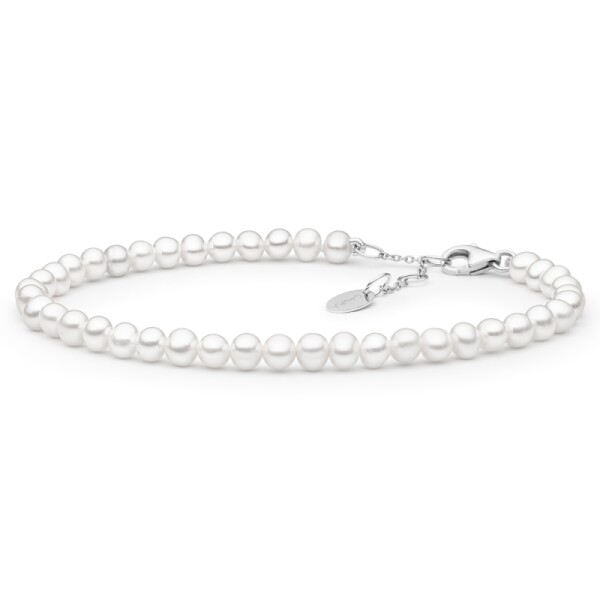 Perlový náramek Rachel - stříbro 925/1000, 4-4,5 mm říční perla, 18 cm + 3 cm (prodloužení) Bílá