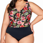 Dámské jednodílné plavky 60 black Floral - AVA černá 95/B
