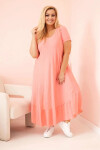 Dámské šaty plus size s krátkým rukávem a volánem z lehké viskózy růžová UNI