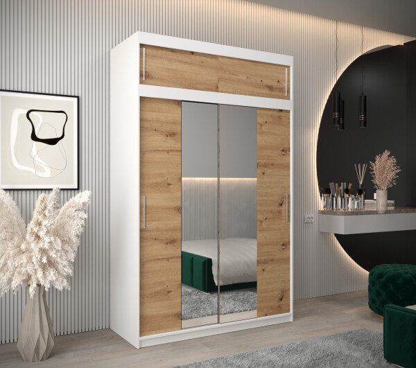 Šatní skříň Abi T1 s nástavcem Barva korpusu: Bílá, Rozměry: 150 cm, Dveře: Dub artisan