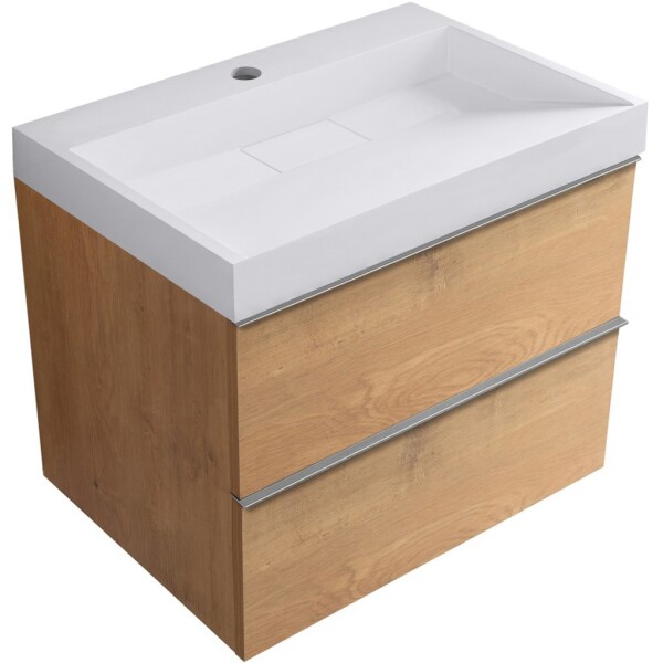 CERANO - Koupelnová skříňka Velora - dub medový, úchytka chrom + umyvadlo z lit. mramoru s otvorem Vita - bílá lesklá - 70x63x46,5 CER-8050BD83880