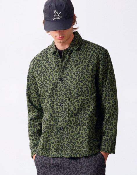 Service Works Patterned Easy Chef Shirt Green Leopard XL