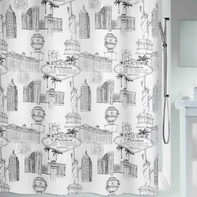 Spirella VEGAS bílý, motiv město / Sprchový závěs / 180 x 200 cm / polyester