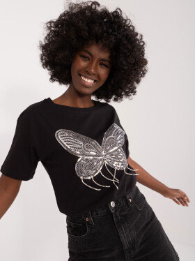 Černé tričko s aplikacemi ve tvaru motýla