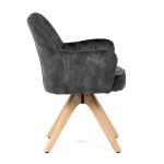 Židle jídelní, otočný mechanismus 360°, taštičkové pružiny v sedáku, tmavě zelená látka, noha masiv dub