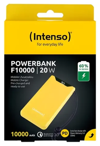 Intenso F10000 žlutá / Powerbanka / 10000 mAh / USB-C PD / USB-A QC3.0 / 20W (7332039)