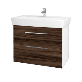 Dřevojas - Koupelnová skříňka Q MAX SZZ2 80 - N01 Bílá lesk / Úchytka T04 / D06 Ořech 60278E