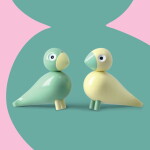 Kay Bojesen Dřevěný ptáček Liliput Light Yellow / Green – set 2 ks, zelená barva, žlutá barva, dřevo