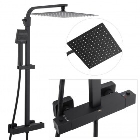 Erga Goba, sprchová souprava s termostatickou baterií a dešťovou hlavicí 30x30 cm, černá matná, ERG-YKA-BP.GOBA-THERM-30-BLK