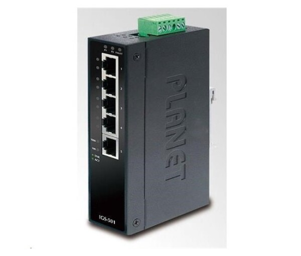 Planet switch IGS-501T, průmysl.verze 5x10/100/1000, DIN, IP30, -40 až 75°C, 12-48V, ESD+EFT EDF_1018433