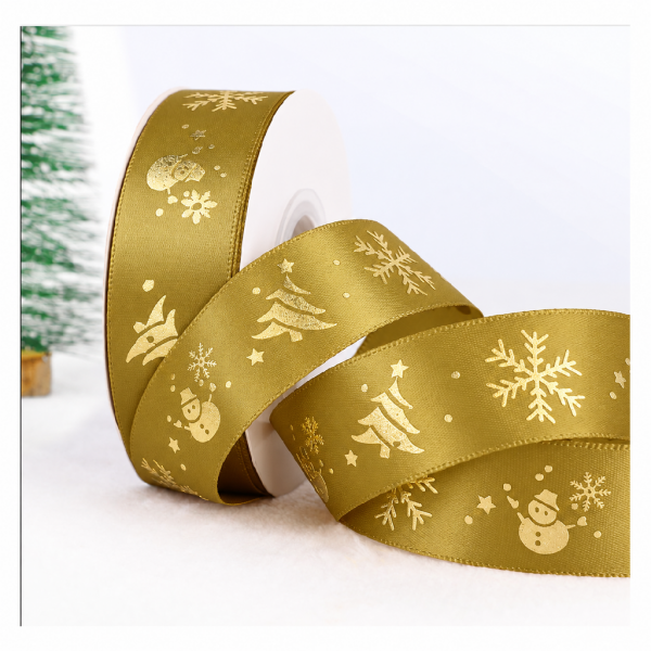 Cake star Vánoční stuha staro zlatá- stromeček + vločka-25mm x 22m