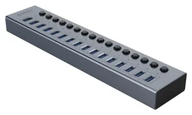 Orico BT2U3-16AB šedá / USB hub s vypínači / 16x USB-A 3.0