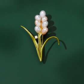 Brož se sladkovodními perlami Thalia - květina, Zlatá