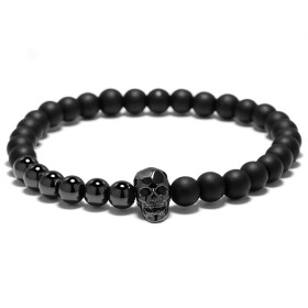 Pánský korálkový náramek Royal Skull 3 - achát, lebka, Černá 23 cm