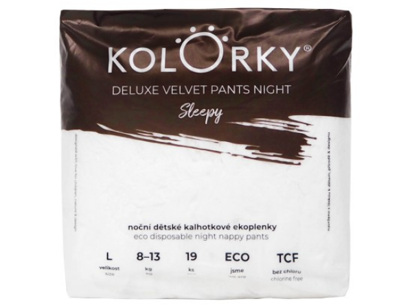 Kolorky Deluxe Velvet Pants Night Sleepy noční dětské kalhotkové ekoplenky L 8-13 kg 19 ks