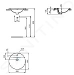 IDEAL STANDARD - Connect Umyvadlo zápustné 480 mm, s přepadem, otvor pro baterii, Ideal Plus, bílá E5042MA