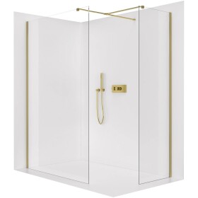 CERANO Sprchová zástěna Walk-in Onyx T L/P - 8 mm - hranatá vzpěra - zlatá, transparentní sklo - 100x100x200 cm