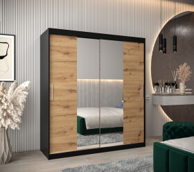 Šatní skříň Abi T1 Barva korpusu: Černá, Rozměry: 180 cm, Dveře: Dub artisan