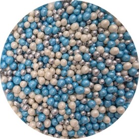 Cukrovo-rýžové perly mix modro bílo stříbrné 5mm 80g - I LOVE CAKES