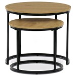 Set 2 ks stolků, MDF deska, dekor divoký dub, kovová podnož, černý lak