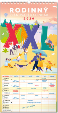 NOTIQUE Nástenný kalendár Rodinný plánovací XXL 2026, 33 x 64 cm