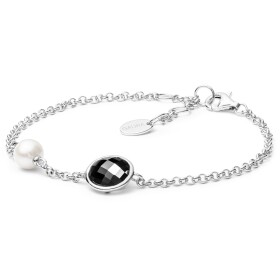 Stříbrný náramek s perlou a zirkonem Ella Black - stříbro 925/1000, Černá 16 cm + 3 cm (prodloužení) Bílá