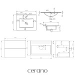 CERANO - Koupelnová skříňka Velora - dub medový, úchytka chrom + keramické umyvadlo Todo - 71x55x46,5 CER-664960