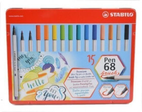 Fixa STABILO Pen 68 brush sada 15 ks v kovovém pouzdru