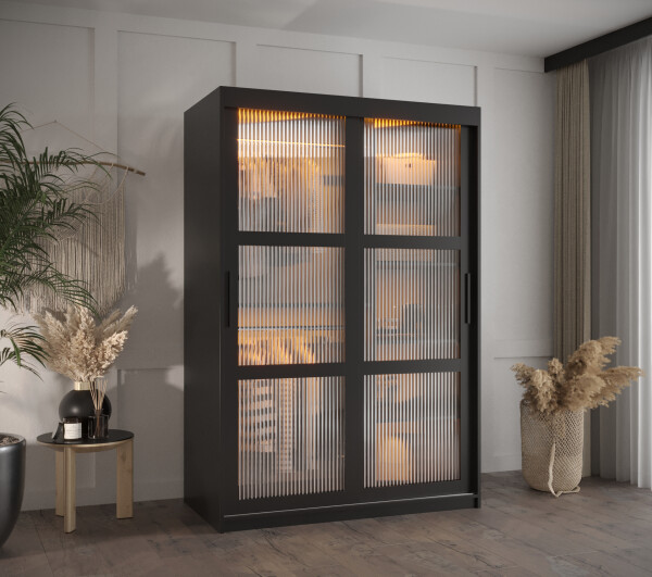 Šatní skříň Abi Flutes Rozměry: 120 cm, Barva korpusu + barva dveří: Černá + Černá