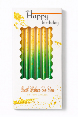 Dortové svíčky zeleno-žlutá se zlatem 6ks