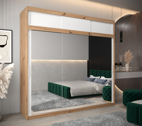 Šatní skříň Abi T3 s nástavcem Barva korpusu: Dub - Artisan, Rozměry: 250 cm, Dveře: Bílá