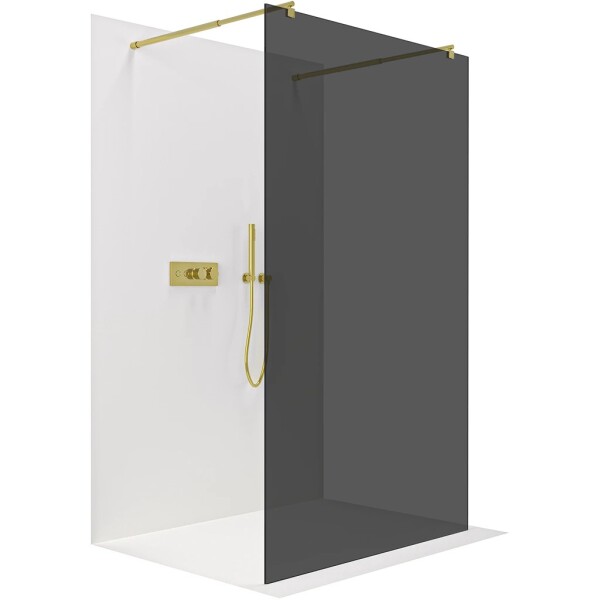 CERANO Sprchová zástěna Walk-in Onyx Duo L/P - 8 mm - kulatá vzpěra - zlatá, grafitové sklo - 150x200 cm