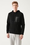 Avva Men's Black Hooded Collar Thread Fleece Inside Back Printed Standard Fit Regular Cut Sweatshirt