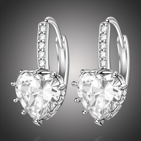 Náušnice Swarovski Elements Elizabeth - srdíčko, Bílá/čirá
