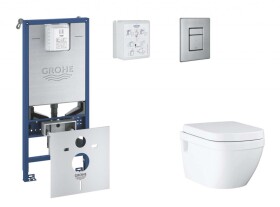 GROHE - Rapid SLX Set předstěnové instalace, klozetu, sedátka SoftClose a tlačítka Skate Cosmopolitan, kartáčovaná nerezová ocel SANI11BB2109