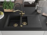 MEXEN/S - Matias granitový dřez 1.5 s odkapávačem včetně baterie Duo, černá/stříbrná 6502-73-671701-57-G