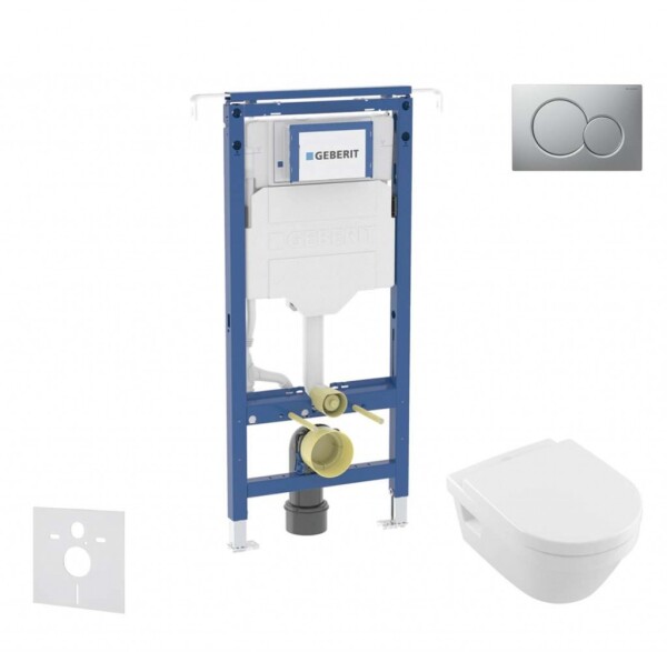 GEBERIT - Duofix Set předstěnové instalace, klozetu a sedátka Villeroy Boch, tlačítka Sigma01, DirectFlush, SoftClose, CeramicPlus, matný chrom SANI11CK2109