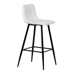 Židle barová, bílá látka, čtyřnohá kovová podnož, černý mat