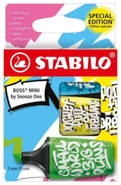 STABILO® BOSS MINI by Snooze One - Zvýrazňovač - 3 ks sada - modrá, žlutá, zelená (SB-07-03-61)