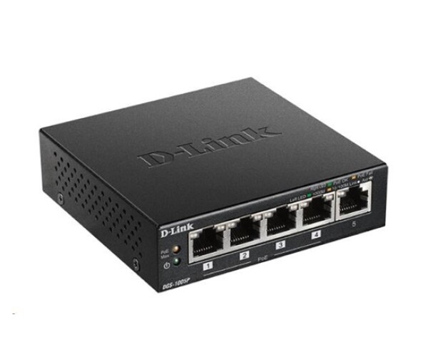 D-Link DGS-1005P 5-port Gigabit Desktop PoE+ Switch, 4 porty jsou PoE+, PoE budget 60W EDF_385326