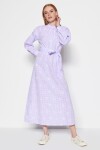Trendyol Lilac Pásek Kostkované Květiny Vzorované Poloviční Pat Tkané šaty