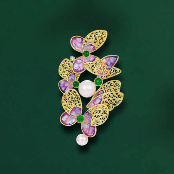 Luxusní brož s fialovými motýly Yvette, Fialová